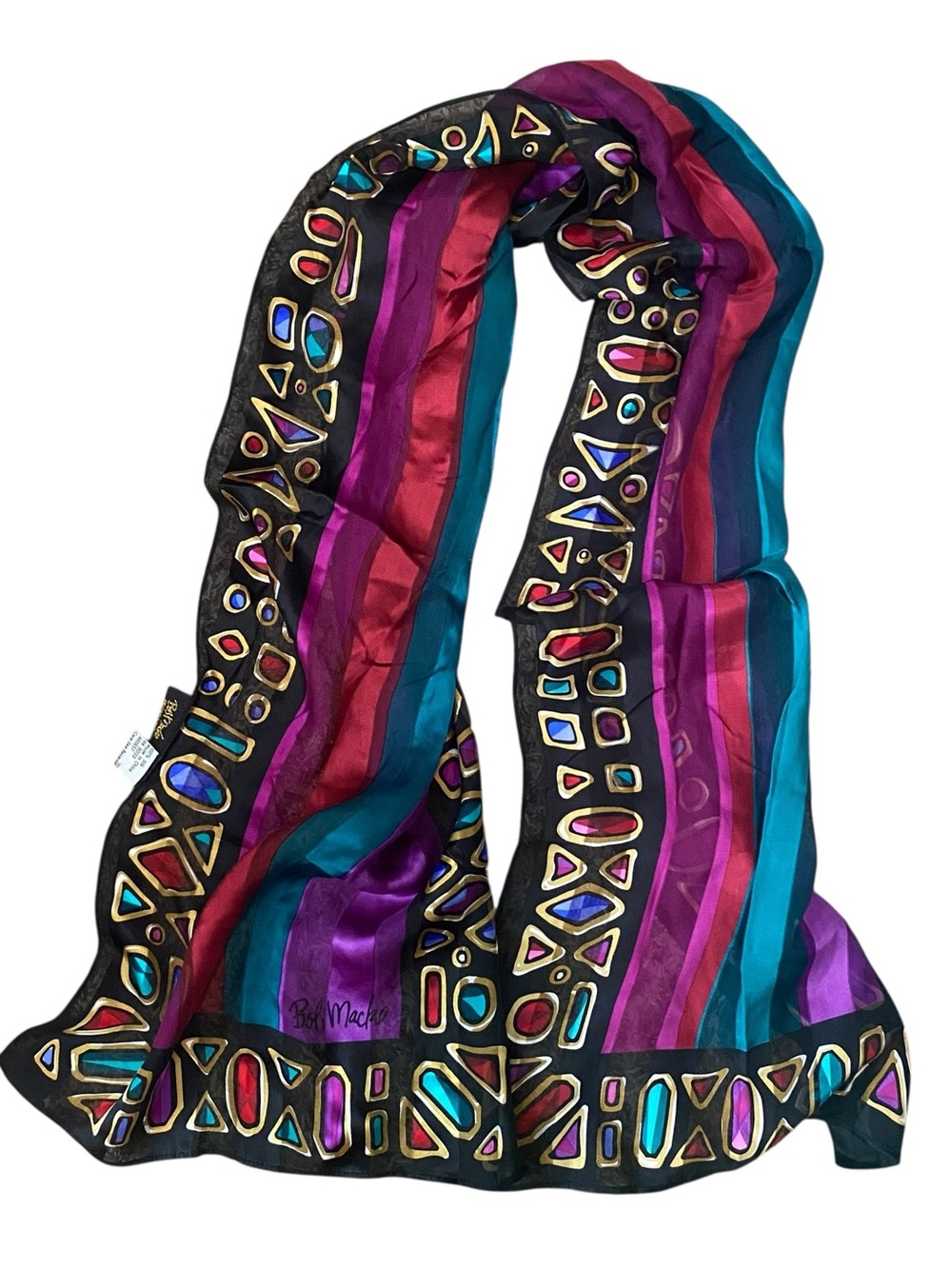 Bob Mackie Art to Wear Vintage Colorful Jewel Print Silk Rectangle Scarf